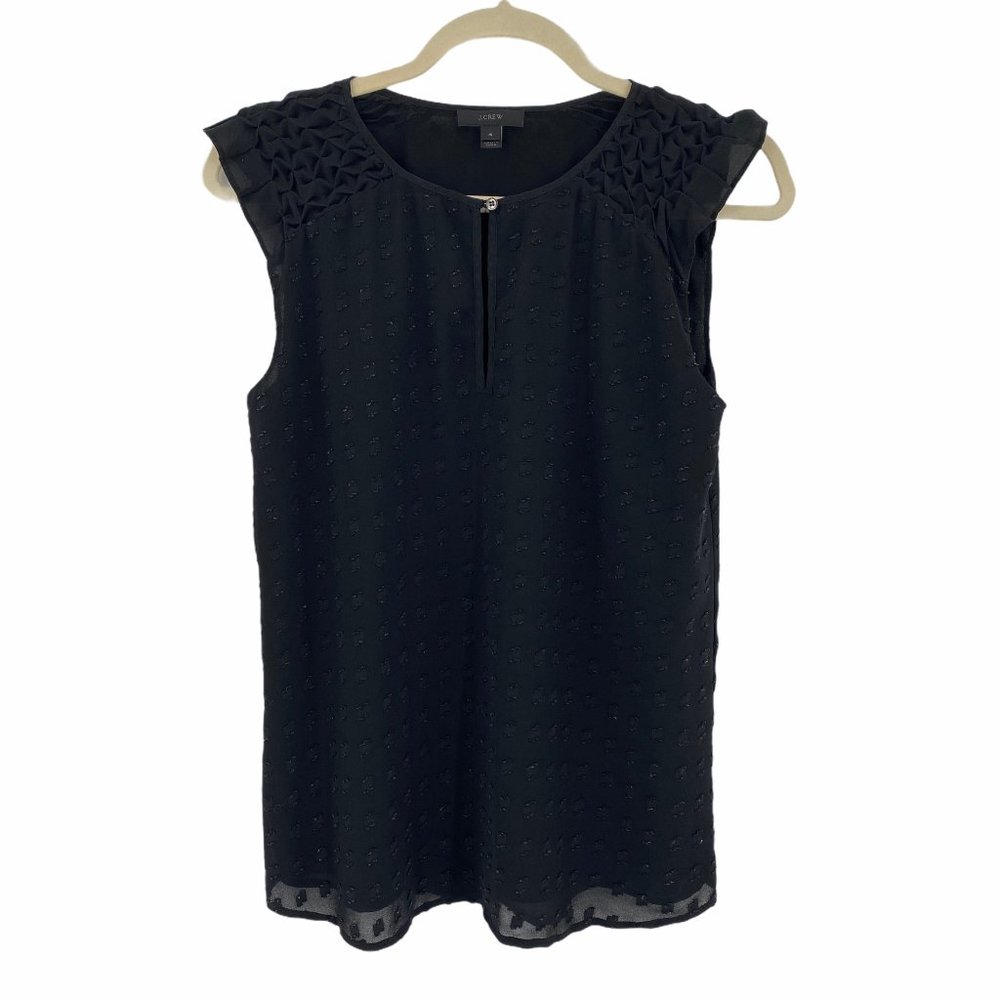 J. Crew Black Sleeveless Ruffle Cap Sleeve Top